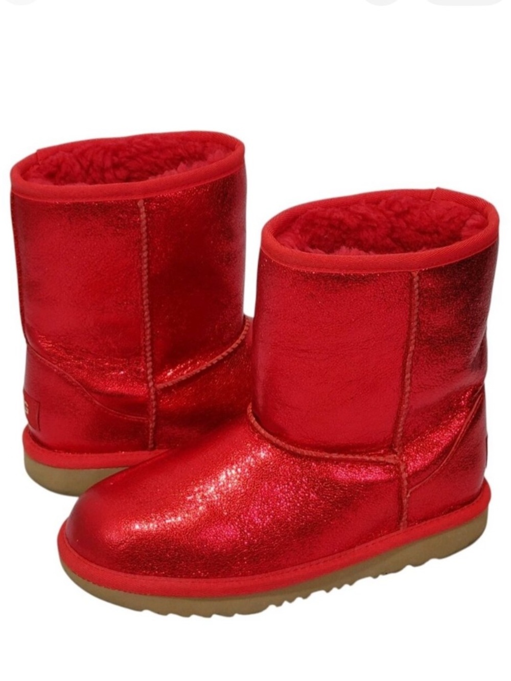 UGG Kids Classic II Red Metallic Sparkle Leather Winter Boots Size 3